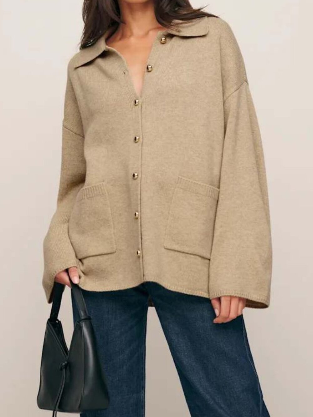 Reformation Parisa Regenerative Wool Cardigan Sweater | Beige S